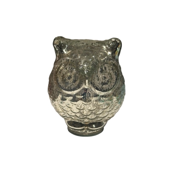 Silver Mercury Glass Owl Figurine Decor 5" Tall Big Eyed Collectible Home Accen - Picture 1 of 5